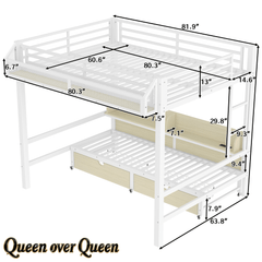 Bellemave® Twin XL Over Twin XL Bunk Bed Frame with Storage Shelves & Drawers, Metal Bunk Bed Twin Over Twin with Charging Station & LED Lights, Beds Frame Convertible to Sofa, Black - Bellemave