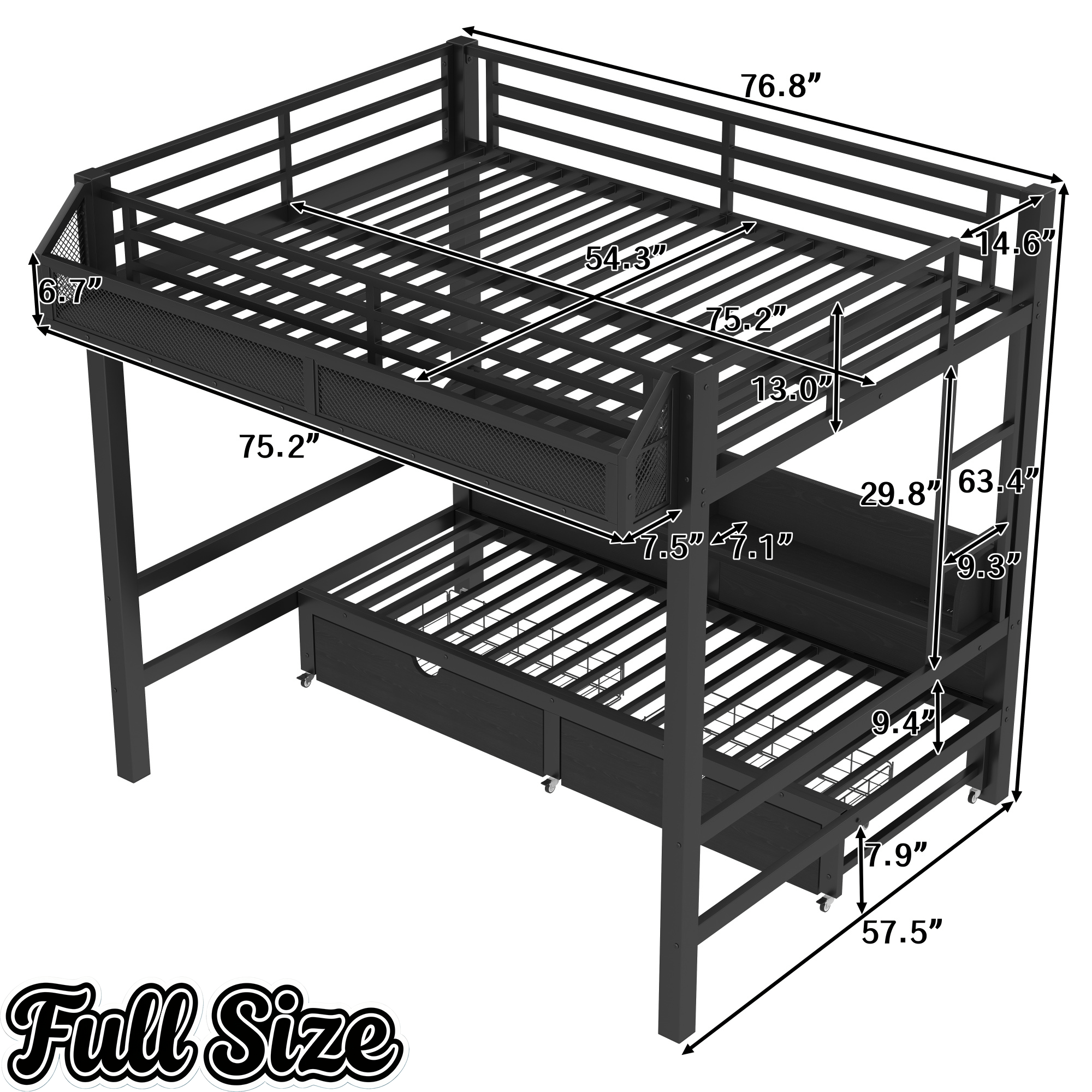 Bellemave® Twin XL Over Twin XL Bunk Bed Frame with Storage Shelves & Drawers, Metal Bunk Bed Twin Over Twin with Charging Station & LED Lights, Beds Frame Convertible to Sofa, Black - Bellemave