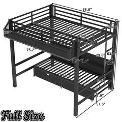 Bellemave® Twin XL Over Twin XL Bunk Bed Frame with Storage Shelves & Drawers, Metal Bunk Bed Twin Over Twin with Charging Station & LED Lights, Beds Frame Convertible to Sofa, Black - Bellemave