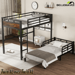 Bellemave® Twin XL Over Twin XL Bunk Bed with Headboard and Full Length Guardrail, Separable Heavy Duty Bunk Bed, Black - Bellemave