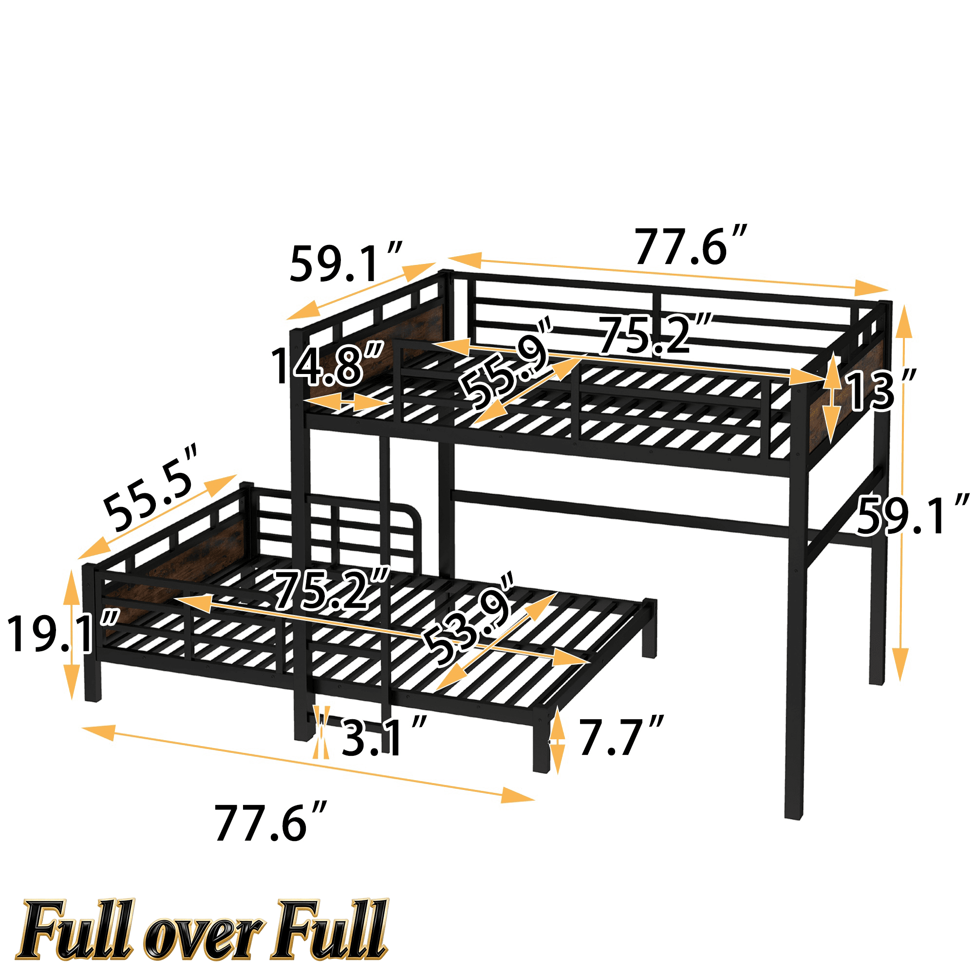 Bellemave® Twin XL Over Twin XL Bunk Bed with Headboard and Full Length Guardrail, Separable Heavy Duty Bunk Bed, Black - Bellemave