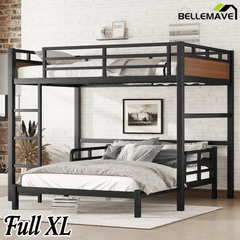 Bellemave® Twin XL Over Twin XL Bunk Bed with Headboard and Full Length Guardrail, Separable Heavy Duty Bunk Bed, Black - Bellemave