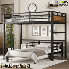 Bellemave® Twin XL Over Twin XL Bunk Bed with Headboard and Full Length Guardrail, Separable Heavy Duty Bunk Bed, Black - Bellemave