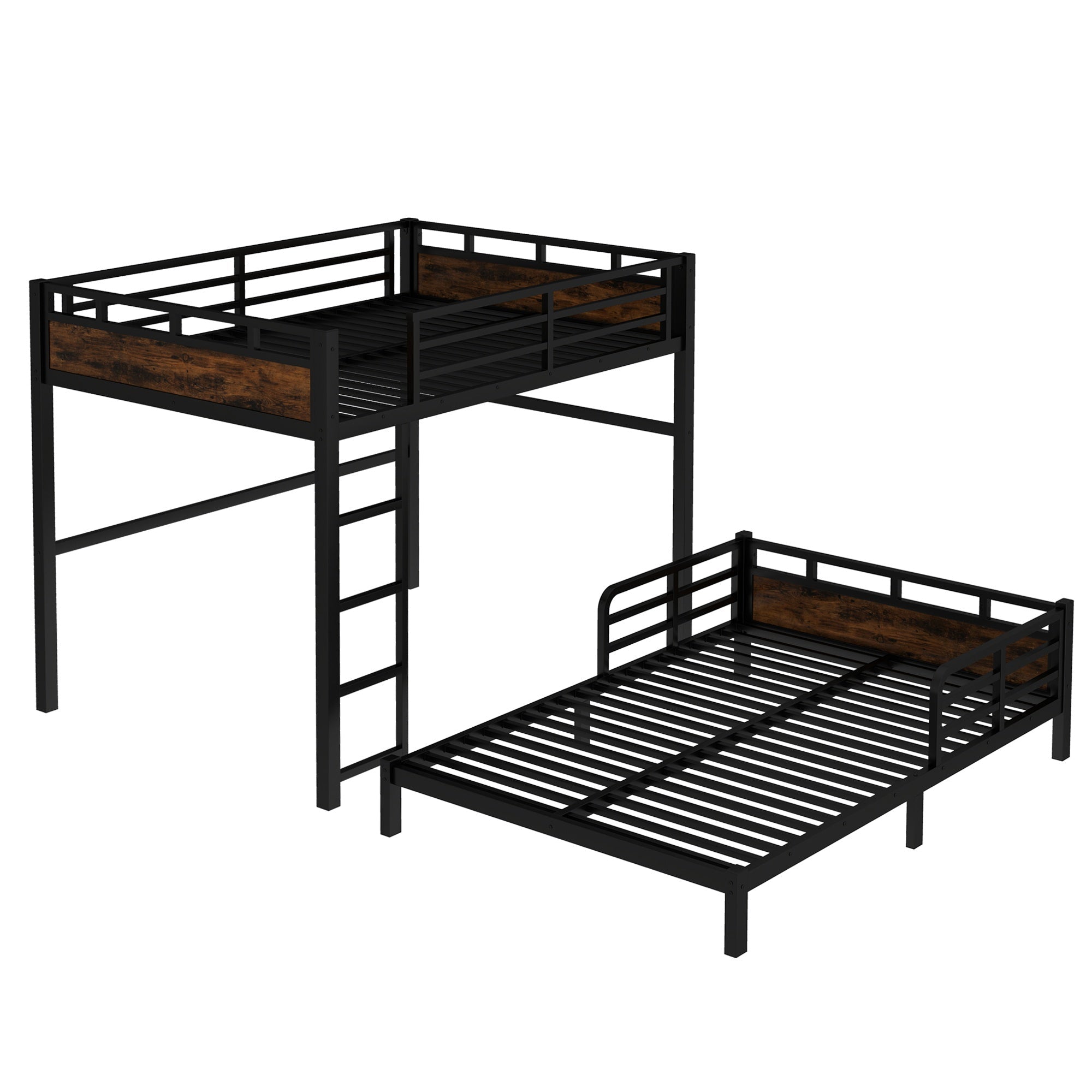 Bellemave® Twin XL Over Twin XL Bunk Bed with Headboard and Full Length Guardrail, Separable Heavy Duty Bunk Bed, Black - Bellemave
