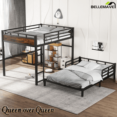 Bellemave® Twin XL Over Twin XL Bunk Bed with Headboard and Full Length Guardrail, Separable Heavy Duty Bunk Bed, Black - Bellemave