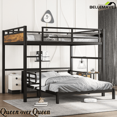Bellemave® Twin XL Over Twin XL Bunk Bed with Headboard and Full Length Guardrail, Separable Heavy Duty Bunk Bed, Black - Bellemave