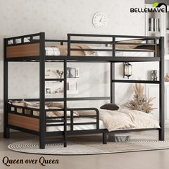 Bellemave® Twin XL Over Twin XL Bunk Bed with Headboard and Full Length Guardrail, Separable Heavy Duty Bunk Bed, Black - Bellemave