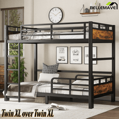 Bellemave® Twin XL Over Twin XL Bunk Bed with Headboard and Full Length Guardrail, Separable Heavy Duty Bunk Bed, Black - Bellemave
