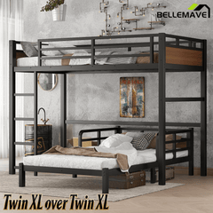 Bellemave® Twin XL Over Twin XL Bunk Bed with Headboard and Full Length Guardrail, Separable Heavy Duty Bunk Bed, Black - Bellemave