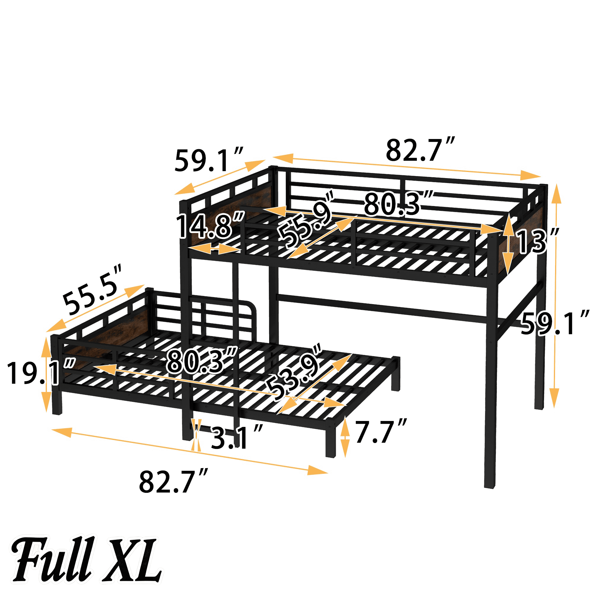 Bellemave® Twin XL Over Twin XL Bunk Bed with Headboard and Full Length Guardrail, Separable Heavy Duty Bunk Bed, Black - Bellemave