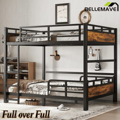 Bellemave® Twin XL Over Twin XL Bunk Bed with Headboard and Full Length Guardrail, Separable Heavy Duty Bunk Bed, Black - Bellemave