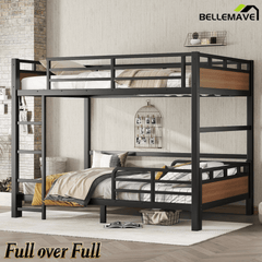 Bellemave® Twin XL Over Twin XL Bunk Bed with Headboard and Full Length Guardrail, Separable Heavy Duty Bunk Bed, Black - Bellemave