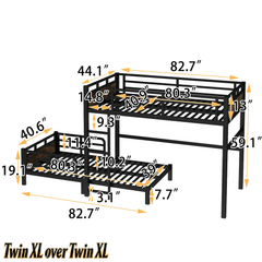 Bellemave® Twin XL Over Twin XL Bunk Bed with Headboard and Full Length Guardrail, Separable Heavy Duty Bunk Bed, Black - Bellemave