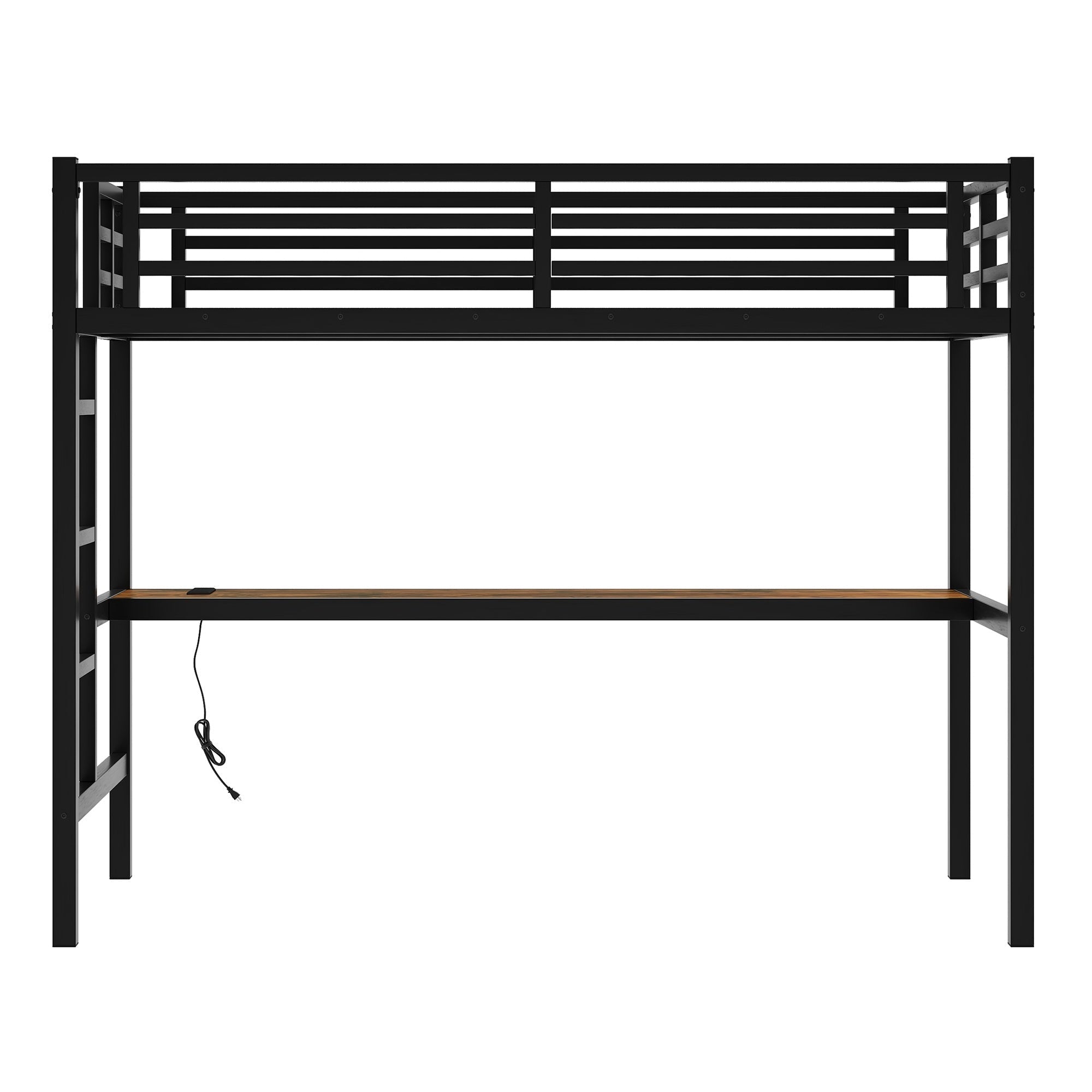 Bellemave® Twin XL Size Loft Bed with Desk, LED Lights,Charging Station, Twin XL Metal Loft Bed Frame for Adults, Kids, Teens, Black - Bellemave