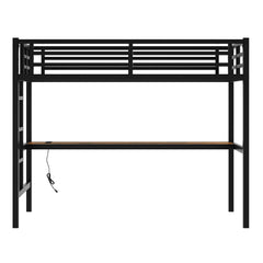 Bellemave® Twin XL Size Loft Bed with Desk, LED Lights,Charging Station, Twin XL Metal Loft Bed Frame for Adults, Kids, Teens, Black - Bellemave