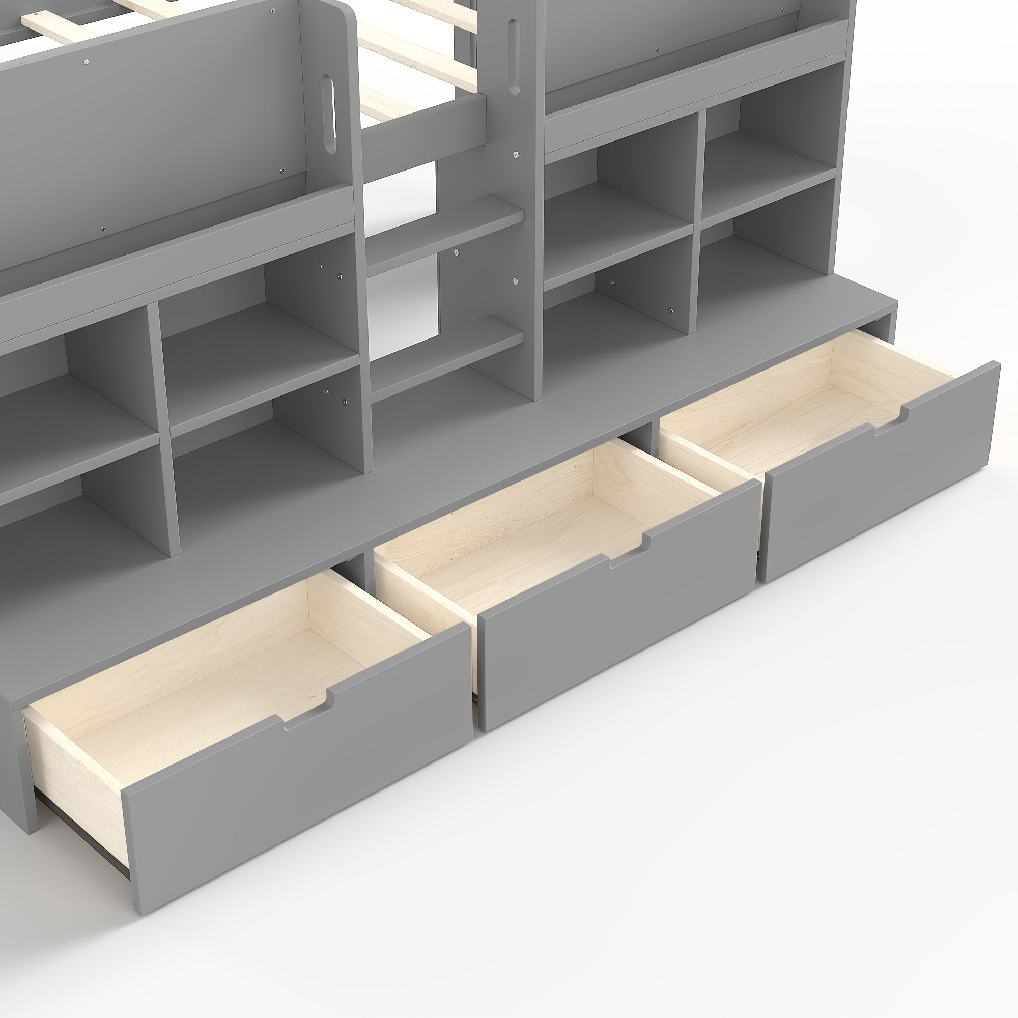 Bellemave® Twin XL Size Loft Bed with Multi - storage Shelves and Storage, Low Loft Bed with Curtain and Chalkboard, No Box Spring Needed, White - Bellemave