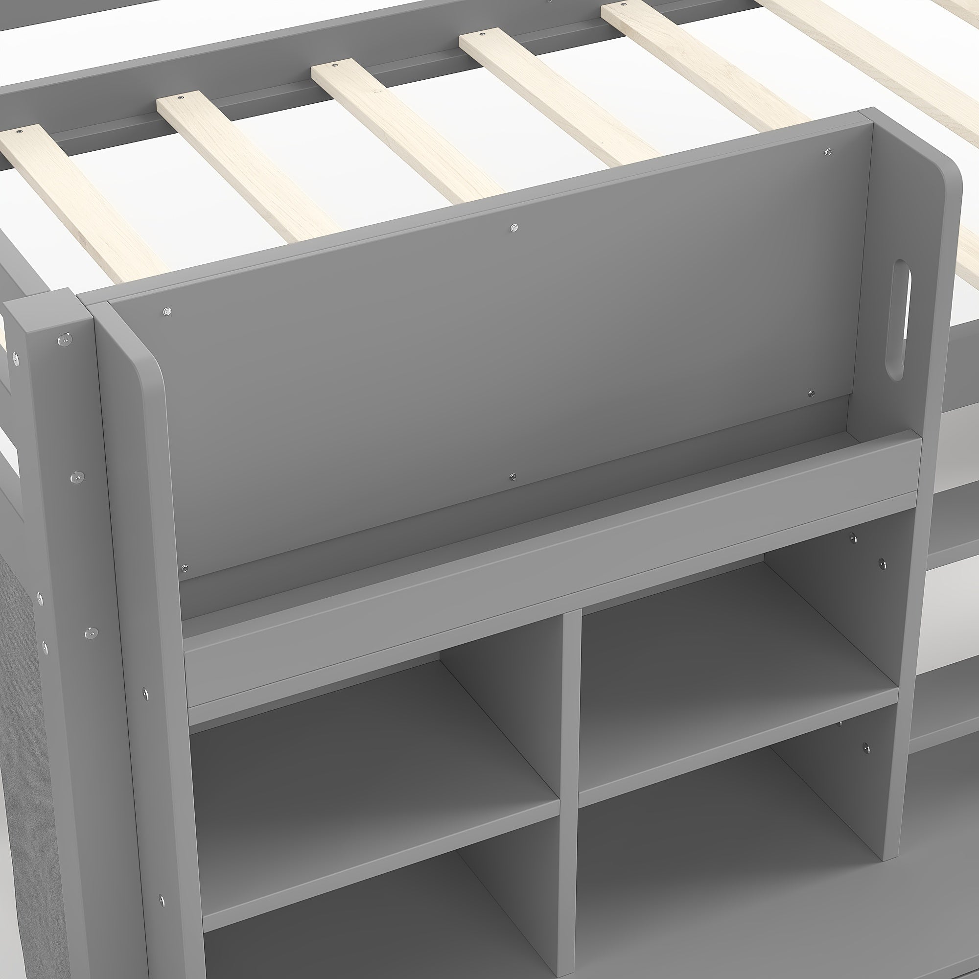 Bellemave® Twin XL Size Loft Bed with Multi - storage Shelves and Storage, Low Loft Bed with Curtain and Chalkboard, No Box Spring Needed, White - Bellemave
