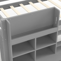 Bellemave® Twin XL Size Loft Bed with Multi - storage Shelves and Storage, Low Loft Bed with Curtain and Chalkboard, No Box Spring Needed, White - Bellemave