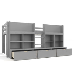 Bellemave® Twin XL Size Loft Bed with Multi - storage Shelves and Storage, Low Loft Bed with Curtain and Chalkboard, No Box Spring Needed, White - Bellemave