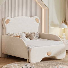 Bellemave® Twin XL Size Upholstered Stretchable Vaulted Sofa Bed with Bear Shaped Headboard - Bellemave
