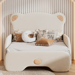Bellemave® Twin XL Size Upholstered Stretchable Vaulted Sofa Bed with Bear Shaped Headboard - Bellemave
