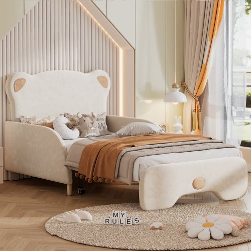 Bellemave® Twin XL Size Upholstered Stretchable Vaulted Sofa Bed with Bear Shaped Headboard - Bellemave