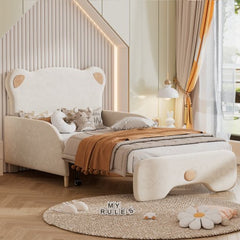 Bellemave® Twin XL Size Upholstered Stretchable Vaulted Sofa Bed with Bear Shaped Headboard - Bellemave