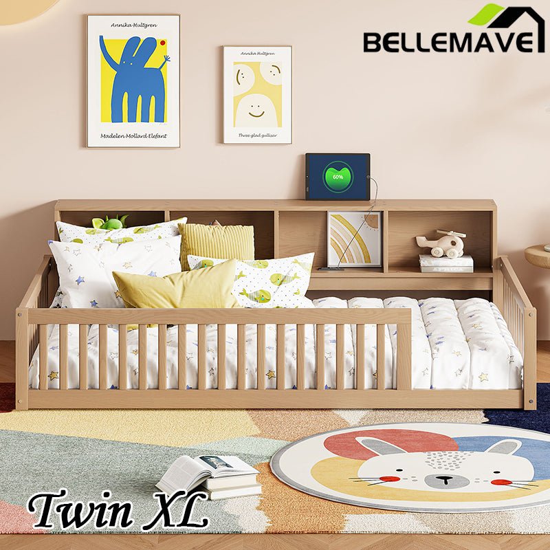 Bellemave® Twin XL Size Wood Daybed with Storage Cabinets and USB Ports - Bellemave