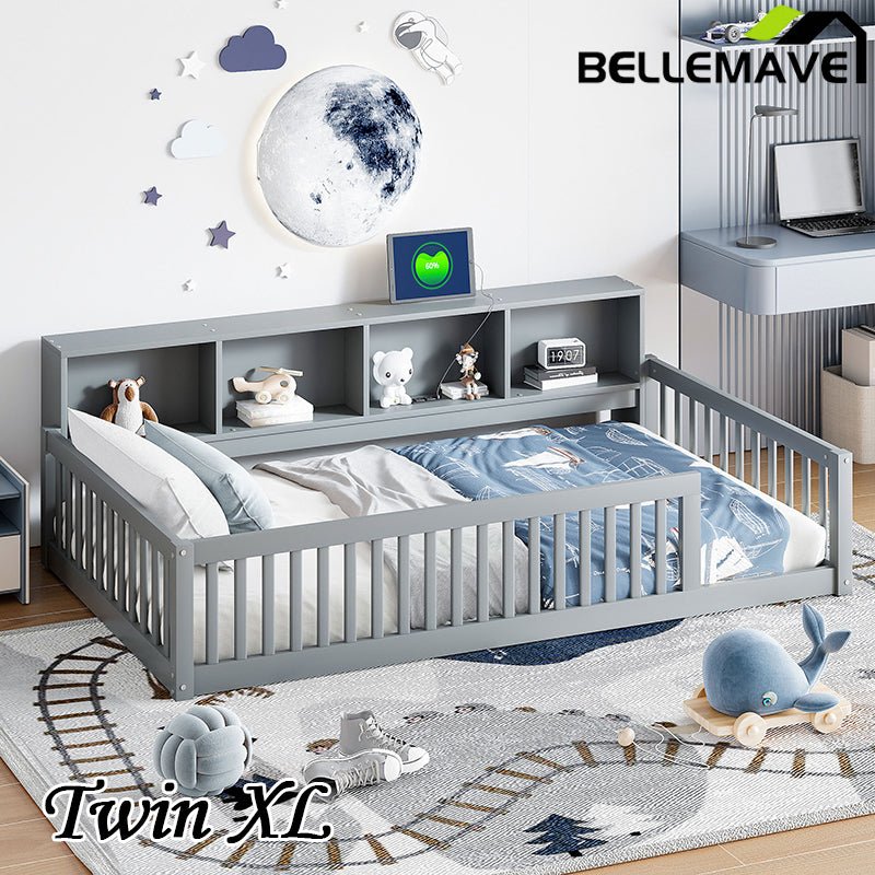 Bellemave® Twin XL Size Wood Daybed with Storage Cabinets and USB Ports - Bellemave