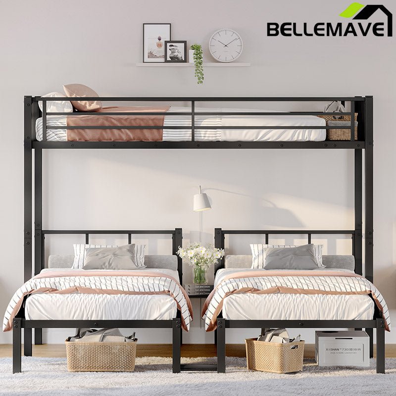 Bellemave® Twin XL/Twin over Twin & Twin Metal Triple Bunk Bed for 3 - Bellemave
