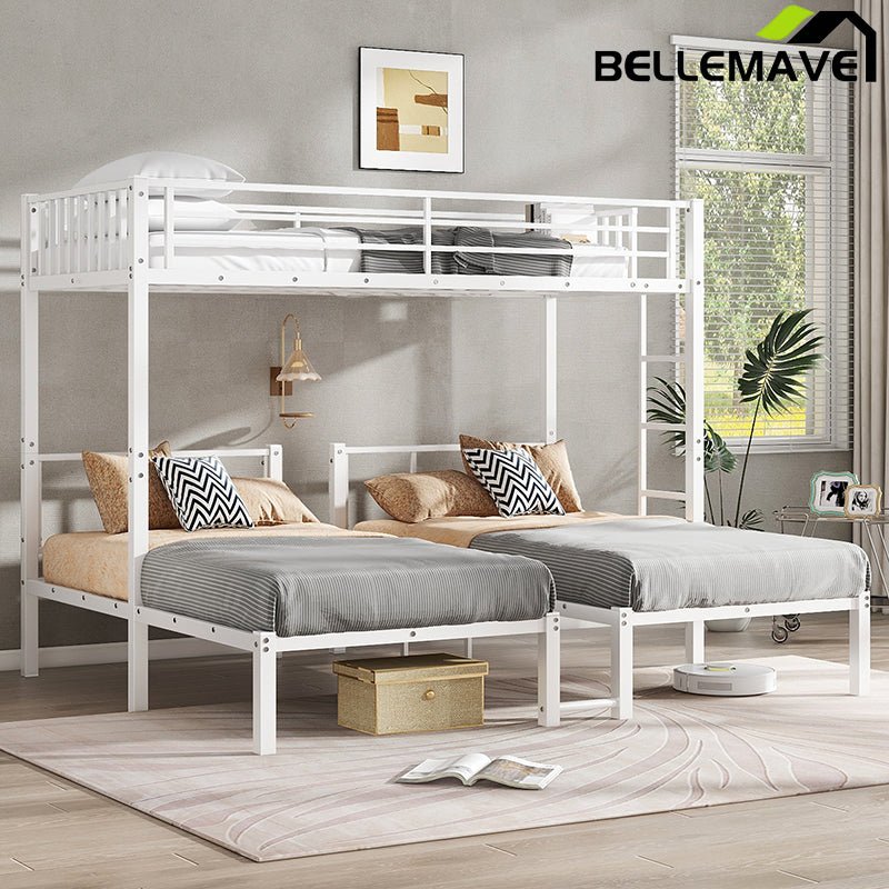 Bellemave® Twin XL/Twin over Twin & Twin Metal Triple Bunk Bed for 3 - Bellemave