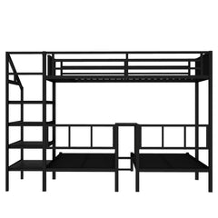 Bellemave® Twin/Twin XL over Twin & Twin Metal Triple Bunk Bed with Desk and Shelves - Bellemave