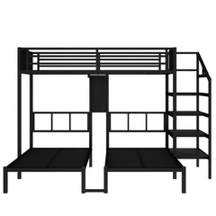 Bellemave® Twin/Twin XL over Twin & Twin Metal Triple Bunk Bed with Desk and Shelves - Bellemave