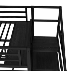 Bellemave® Twin/Twin XL over Twin & Twin Metal Triple Bunk Bed with Desk and Shelves - Bellemave