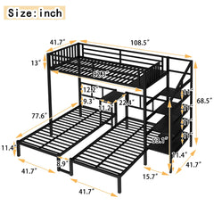 Bellemave® Twin/Twin XL over Twin & Twin Metal Triple Bunk Bed with Desk and Shelves - Bellemave