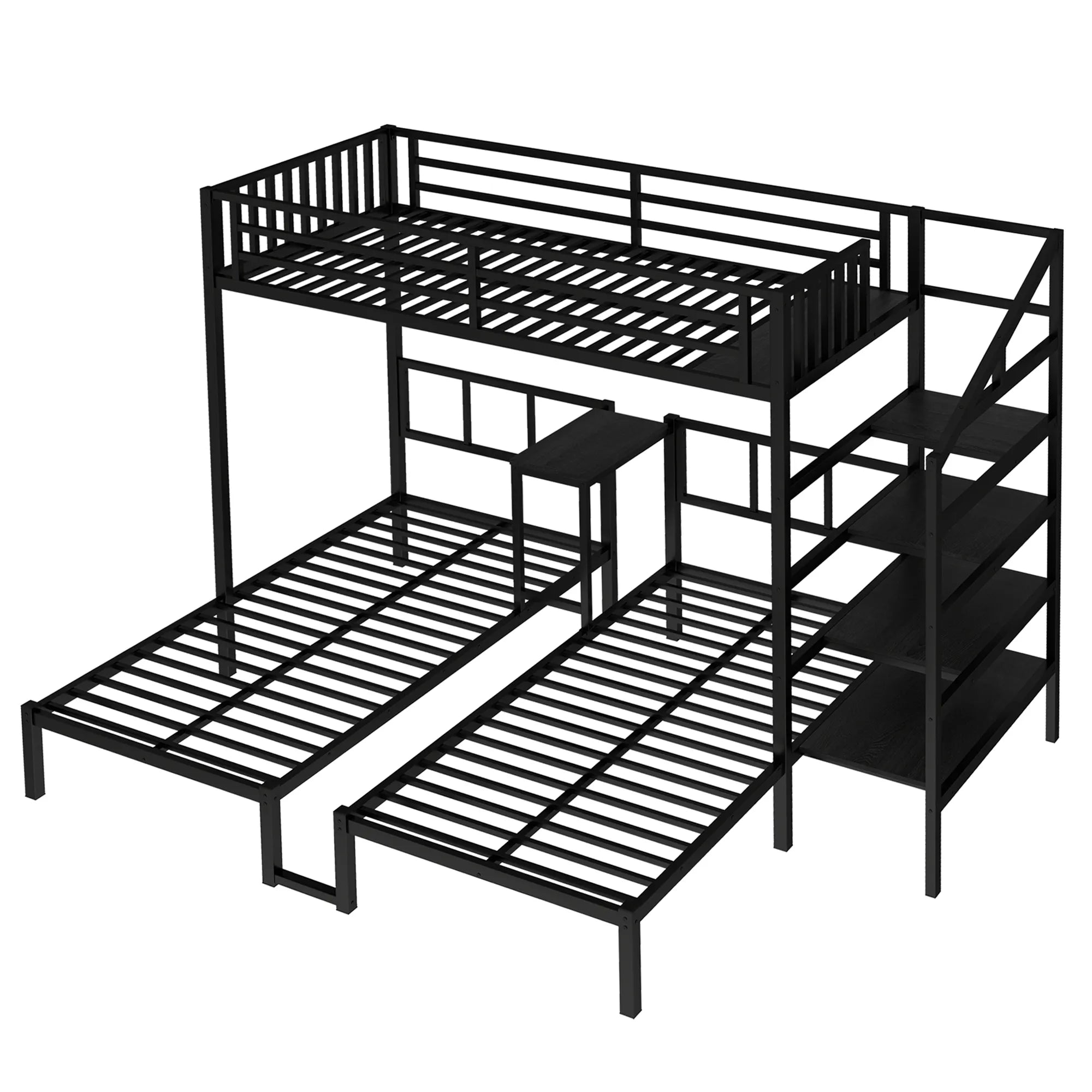 Bellemave® Twin/Twin XL over Twin & Twin Metal Triple Bunk Bed with Desk and Shelves - Bellemave