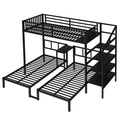 Bellemave® Twin/Twin XL over Twin & Twin Metal Triple Bunk Bed with Desk and Shelves - Bellemave