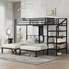 Bellemave® Twin/Twin XL over Twin & Twin Metal Triple Bunk Bed with Desk and Shelves - Bellemave