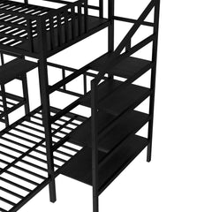 Bellemave® Twin/Twin XL over Twin & Twin Metal Triple Bunk Bed with Desk and Shelves - Bellemave