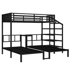 Bellemave® Twin/Twin XL over Twin & Twin Metal Triple Bunk Bed with Desk and Shelves - Bellemave