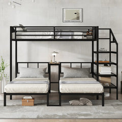 Bellemave® Twin/Twin XL over Twin & Twin Metal Triple Bunk Bed with Desk and Shelves - Bellemave