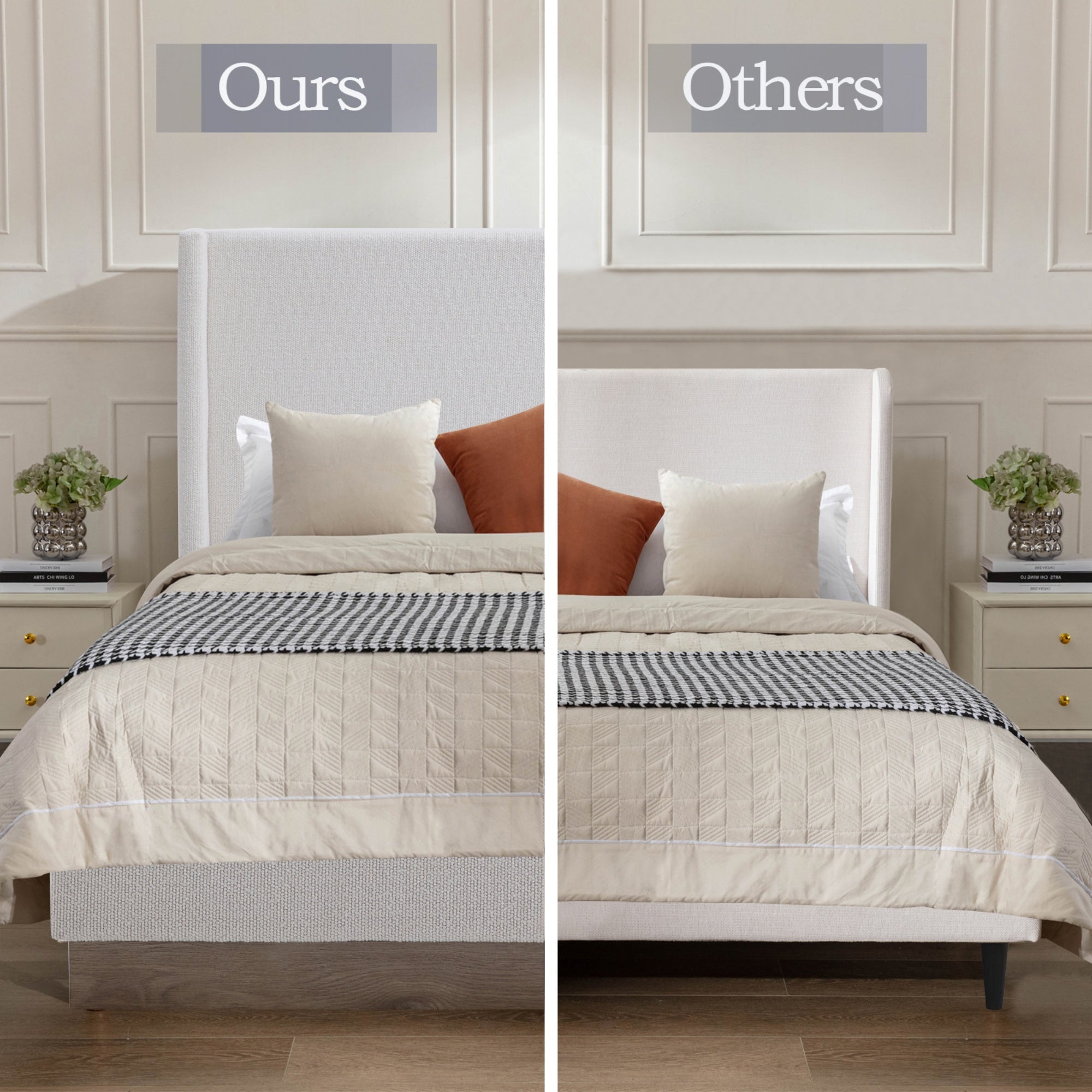 Bellemave® Upholstered Bed Frame with Headboard, Wood Base Floor Platform Beds, No Box Spring Needed No Noise - Bellemave