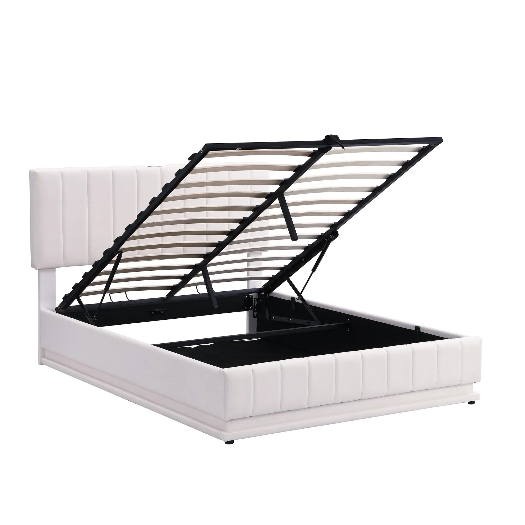 Bellemave® Upholstered Bed with Hydraulic Storage System and LED Light, Sockets and USB Ports - Bellemave