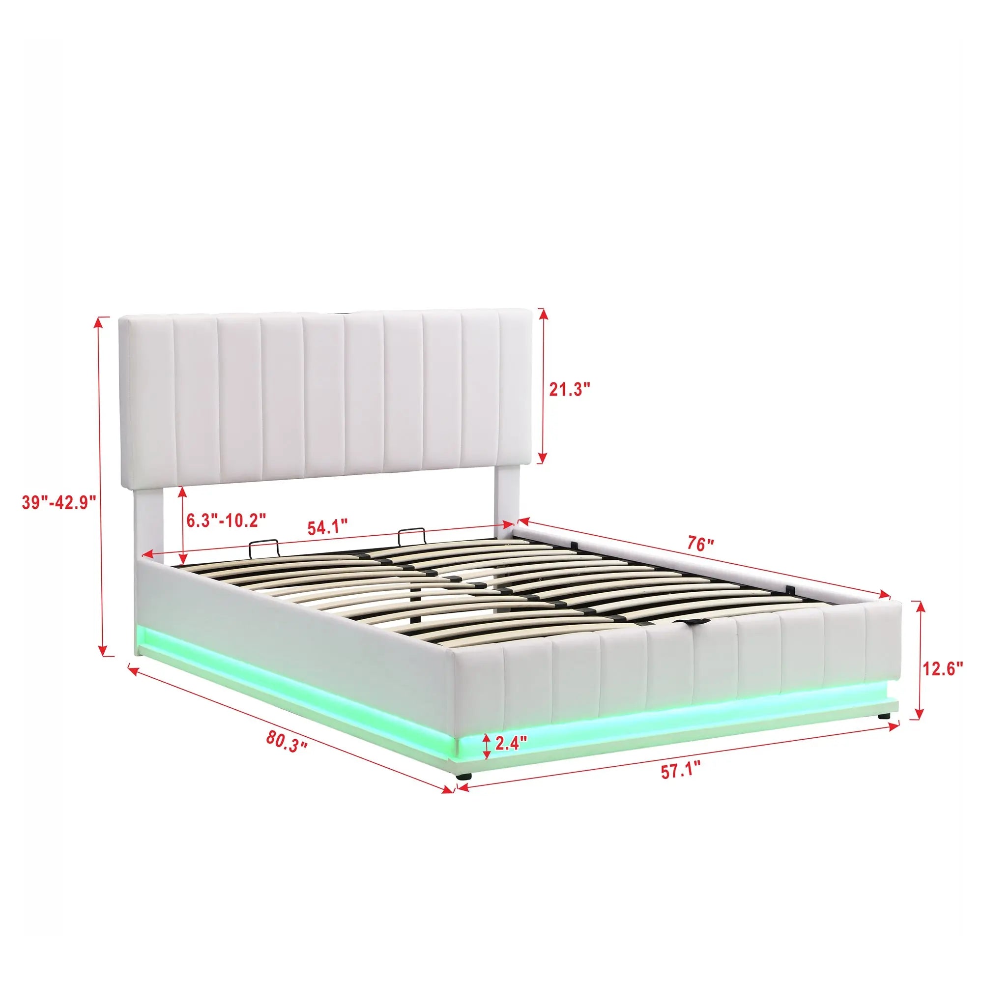 Bellemave® Upholstered Bed with Hydraulic Storage System and LED Light, Sockets and USB Ports - Bellemave