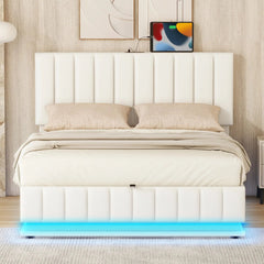 Bellemave® Upholstered Bed with Hydraulic Storage System and LED Light, Sockets and USB Ports - Bellemave