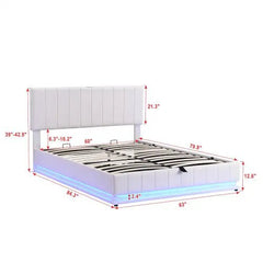 Bellemave® Upholstered Bed with Hydraulic Storage System and LED Light, Sockets and USB Ports - Bellemave