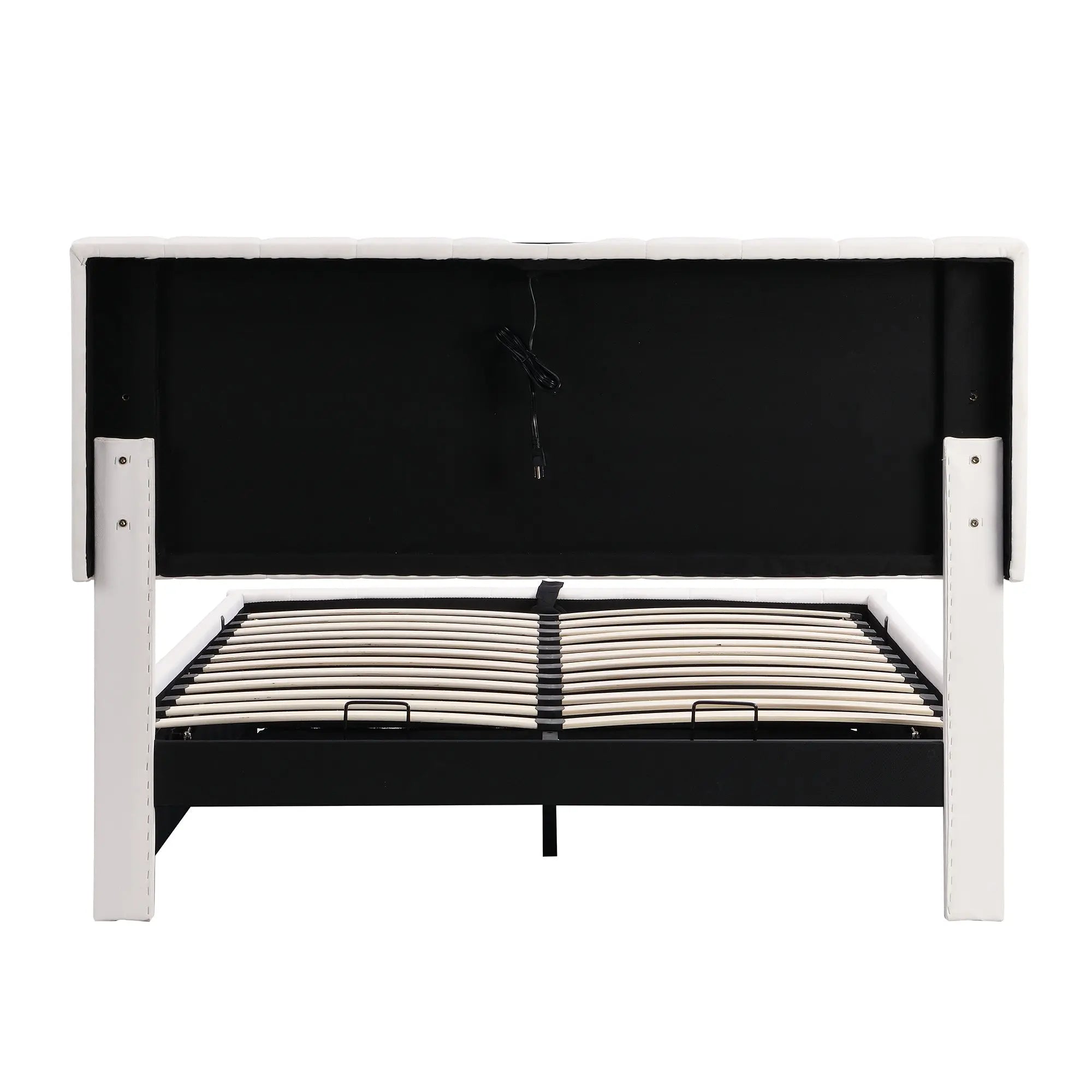 Bellemave® Upholstered Bed with Hydraulic Storage System and LED Light, Sockets and USB Ports - Bellemave
