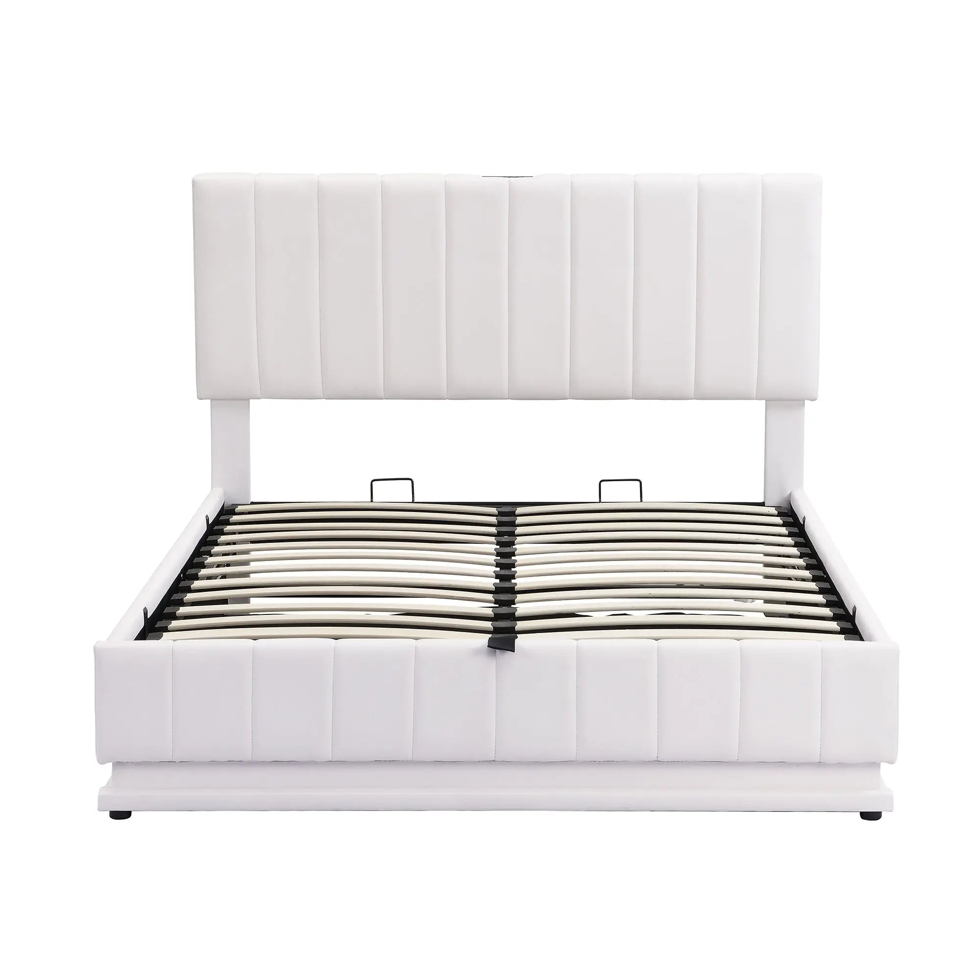 Bellemave® Upholstered Bed with Hydraulic Storage System and LED Light, Sockets and USB Ports - Bellemave