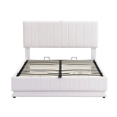 Bellemave® Upholstered Bed with Hydraulic Storage System and LED Light, Sockets and USB Ports - Bellemave
