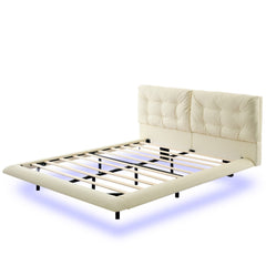 Bellemave® Upholstered Floating Bed with LED Light, Queen Size Wood Platform Bed Frame with Headboard - Bellemave